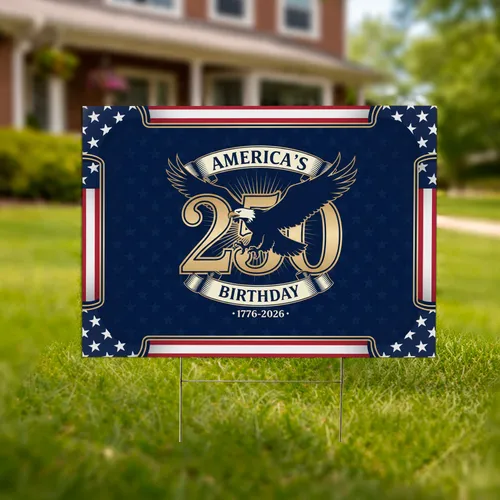 Bald Eagle 250th Anniversary Emblem - America's Birthday 1776-2026 American Flag Yard Sign