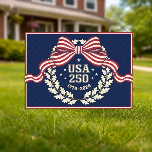 USA 250 Patriotic Wreath Bow 1776-2026 - America's 250th Anniversary Independence Day Yard Sign