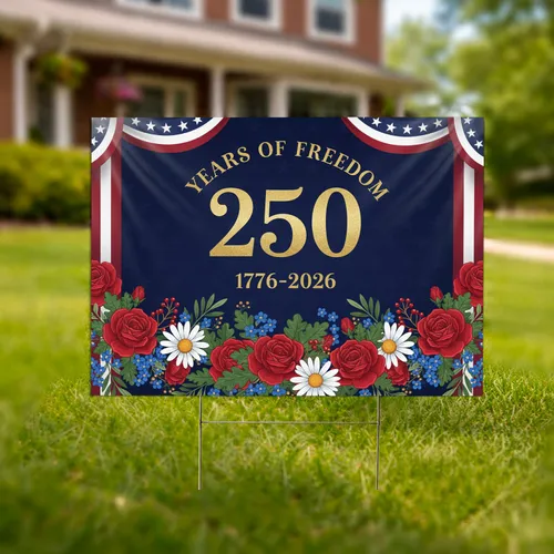 USA 250 Years of Freedom 1776-2026 Patriotic Floral Bunting Anniversary Celebration Yard Sign