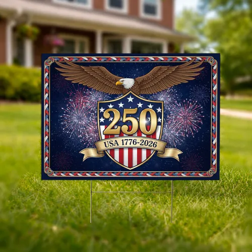 Bald Eagle USA 250th Anniversary Shield 1776-2026 - Patriotic Independence Day Gift Yard Sign