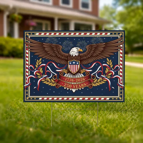 Bald Eagle American Flag 1776-2026 - USA 250th Anniversary Independence Day for Veterans Yard Sign