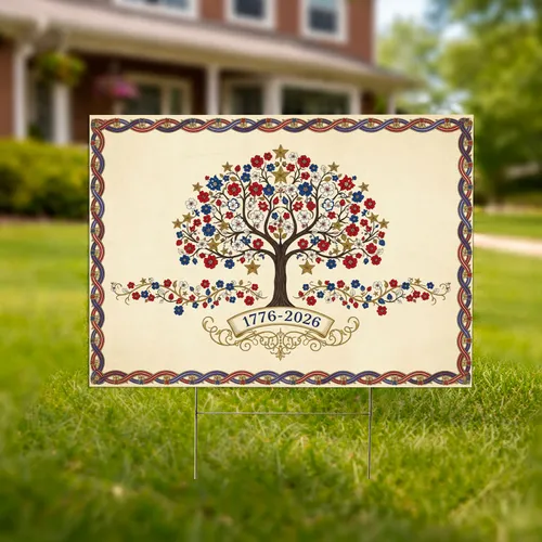 Tree of Liberty 1776-2026 Patriotic Red White Blue Gold Stars - USA 250th Anniversary Yard Sign