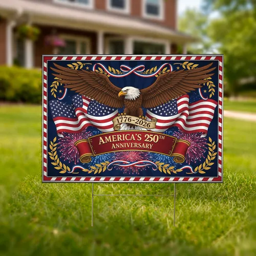Bald Eagle American Flag 1776-2026 - USA 250th Anniversary Independence Day for Veterans Yard Sign
