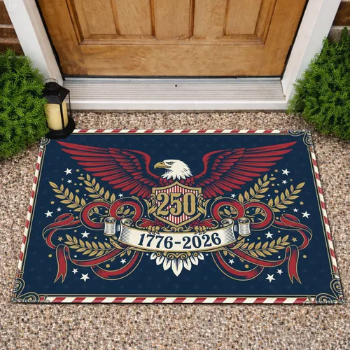 Bald Eagle Patriotic 250th Anniversary Shield 1776-2026 - USA Independence Day Doormat