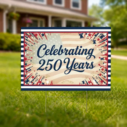Celebrating 250 Years Liberty Bell Stars Patriotic Flag - USA 250th Anniversary 1776-2026 Yard Sign