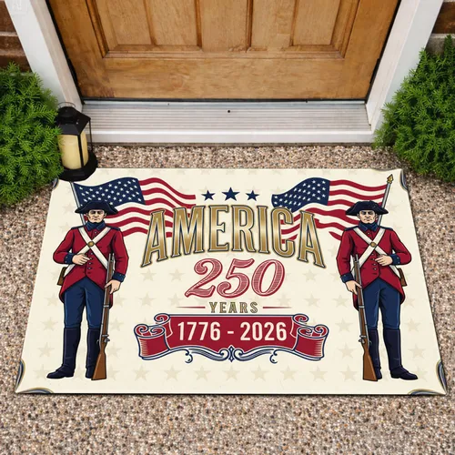 Minuteman Soldiers American Flag 1776-2026 - USA 250th Anniversary Patriotic Art Doormat