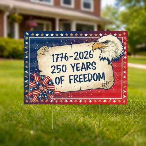 Bald Eagle 1776-2026 USA 250th Anniversary Freedom Patriotic Ribbons American Yard Sign