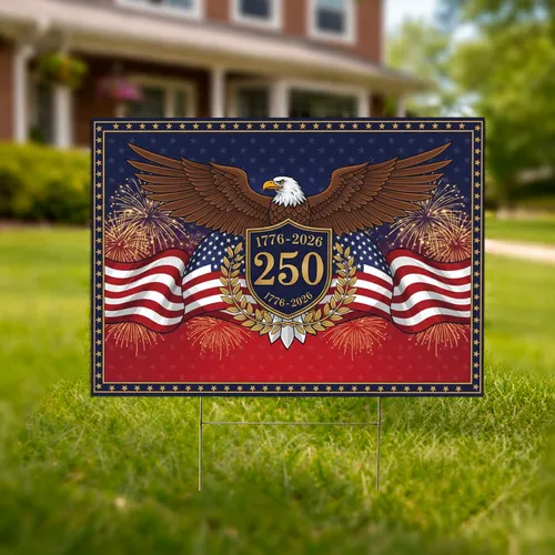 Bald Eagle American Flag Shield 1776-2026 - USA 250th Anniversary Freedom Celebration Yard Sign