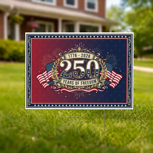 American Flag 1776-2026 Stars Stripes USA 250th Anniversary Freedom Patriotic Emblem Wreath Yard Sign
