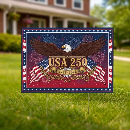 Bald Eagle American Flag Fireworks 1776-2026 - USA 250th Anniversary Celebration Yard Sign