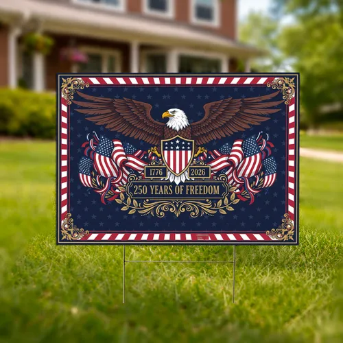 Bald Eagle American Flag 1776-2026 Shield - USA 250th Anniversary Freedom Patriotic Display Yard Sign
