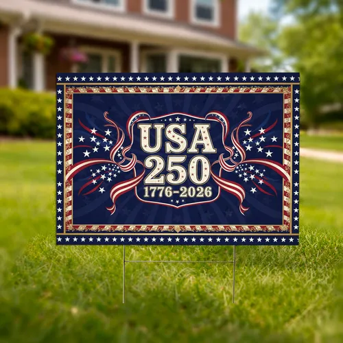 USA 250 1776-2026 Patriotic Bunting Stars Gold Filigree - America's 250th Anniversary Yard Sign