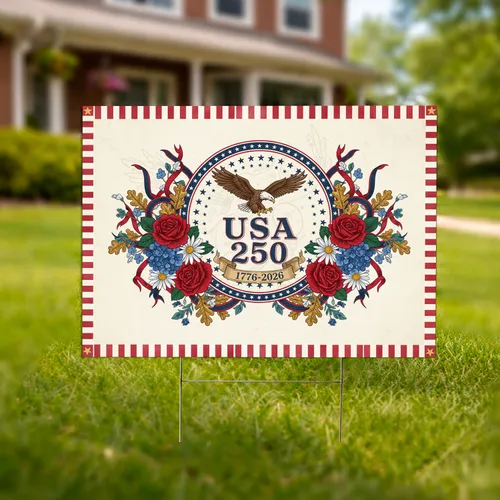 USA 250th Anniversary Bald Eagle Emblem 1776-2026 - Patriotic Floral Heritage Design Yard Sign