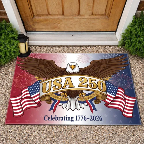 Bald Eagle American Flag USA 250 - 1776-2026 Anniversary Independence Day Display Doormat