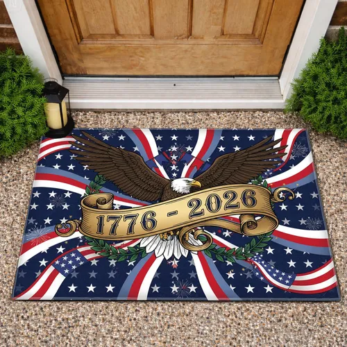 Bald Eagle 1776-2026 Flag Stripes USA 250th Anniversary Patriotic Commemorative Art Doormat