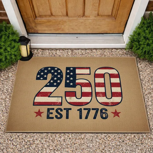 USA 250th Anniversary Distressed Flag Art - Colossal '250' & EST 1776 Patriotic Doormat