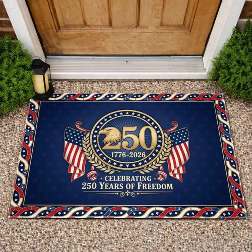 Bald Eagle 250 Emblem 1776-2026 Patriotic Ribbons - USA 250th Anniversary Freedom Celebration Doormat