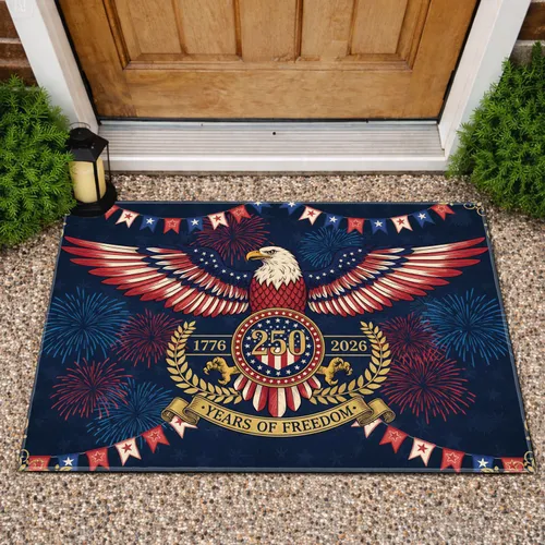 Bald Eagle American Flag 1776-2026 - USA 250th Anniversary Years of Freedom Doormat