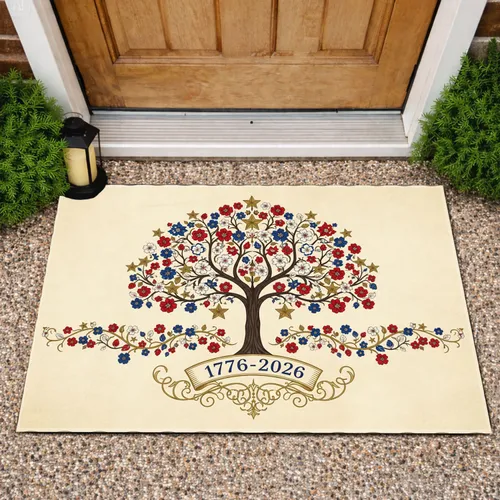 Tree of Liberty 1776-2026 Patriotic Red White Blue Gold Stars - USA 250th Anniversary Doormat