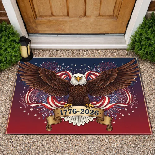 Bald Eagle Fireworks American Flag 1776-2026 - USA 250th Anniversary Independence Day Doormat