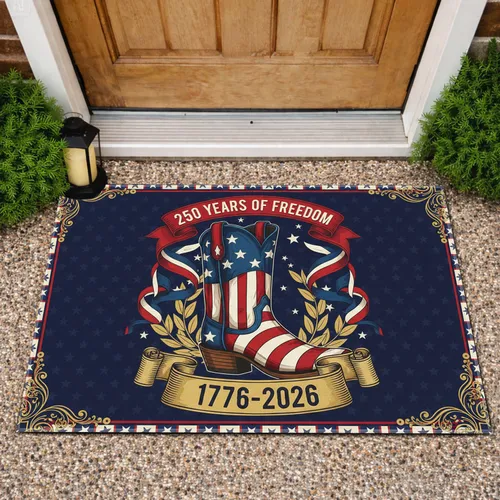 Patriotic Americana Cowboy Boot 1776-2026 - USA 250th Anniversary Freedom Celebration Doormat