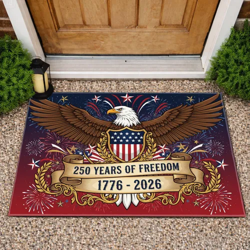 Bald Eagle American Flag 1776-2026 Liberty Shield - USA 250 Years of Freedom Independence Day Doormat