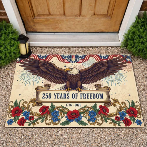 Bald Eagle 250 Years of Freedom 1776-2026 - USA Patriotic Flag Anniversary Independence Day Doormat