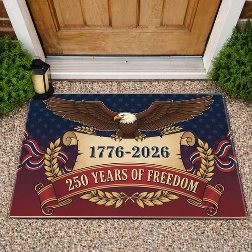 Bald Eagle 1776-2026 USA 250 Years of Freedom Patriotic Ornate Star Border Doormat