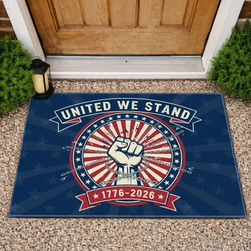 Clenched Fist Breaking Chains United We Stand 1776-2026 - American 250th Anniversary Freedom Doormat