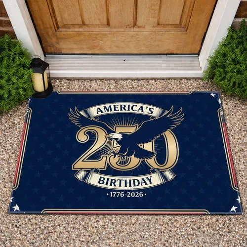 Bald Eagle 250th Anniversary Emblem - America's Birthday 1776-2026 American Flag Doormat