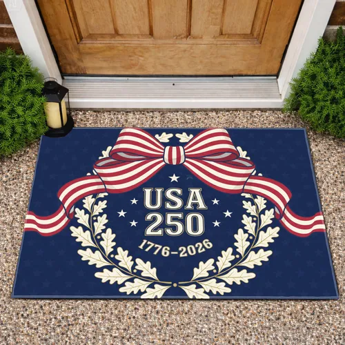 USA 250 Patriotic Wreath Bow 1776-2026 - America's 250th Anniversary Independence Day Doormat
