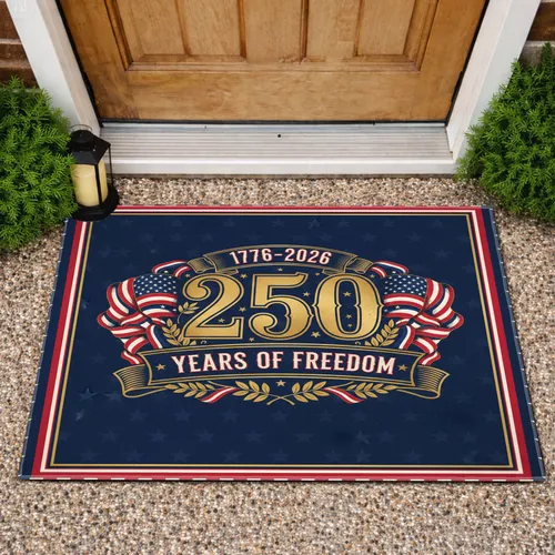250 Years Freedom 1776-2026 American Flag Gold Emblem - USA 250th Anniversary Doormat