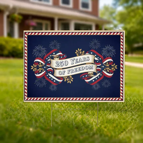 Bold 250 Years of Freedom Patriotic Banner - USA 250th Anniversary 1776-2026 Celebration Yard Sign