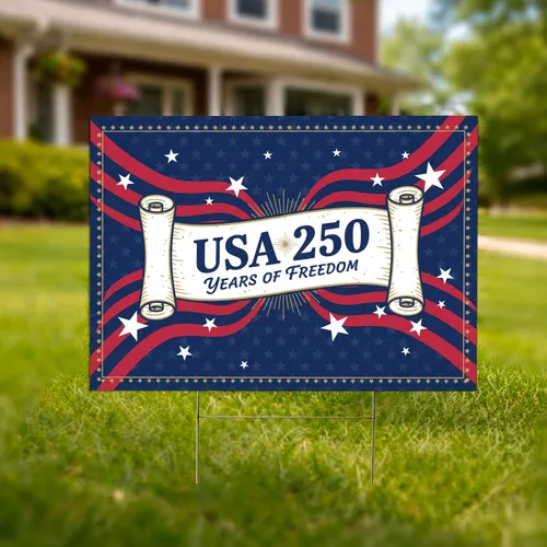 Patriotic USA 250 Years of Freedom Banner - American Flag Stars 1776-2026 Commemorative Yard Sign