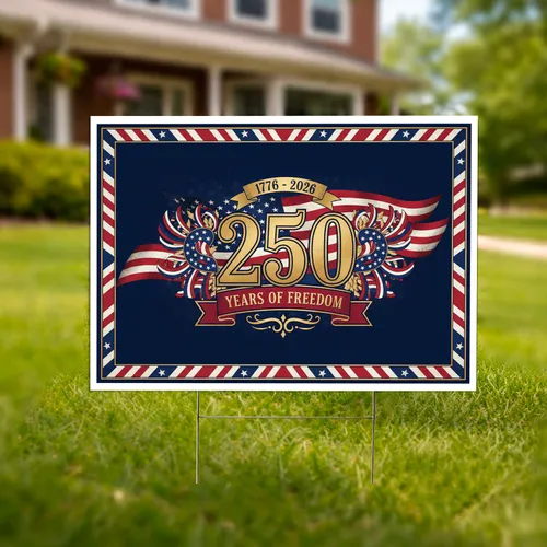 250th Anniversary Distressed American Flag 1776-2026 - Freedom Emblem Design Yard Sign