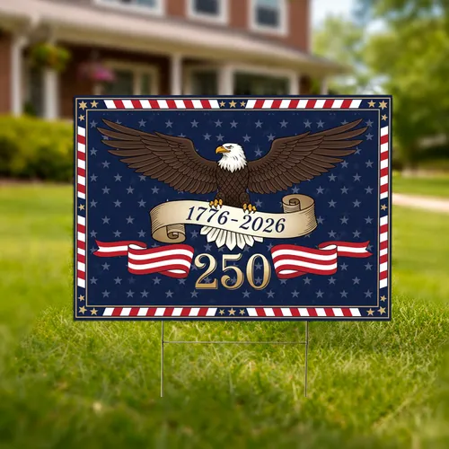 Bald Eagle 1776-2026 USA 250th Anniversary - Patriotic American Flag for Veterans Yard Sign
