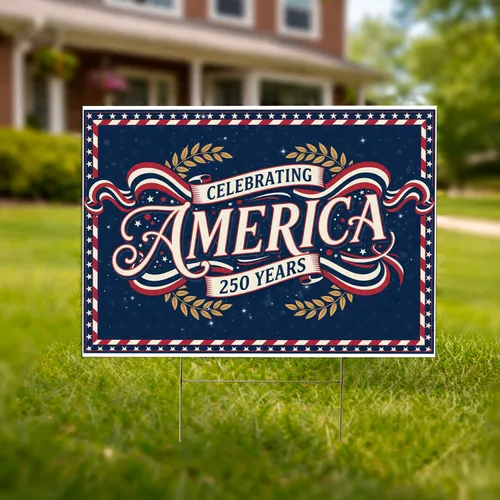 AMERICA 250 Years Bunting Laurel Stars - USA 250th Anniversary 1776-2026 Celebration Yard Sign
