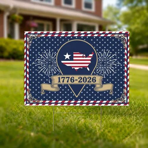 USA Map Pin 1776-2026 Stripes Star - America 250th Anniversary Patriotic Event Yard Sign