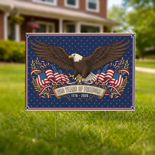 Bald Eagle American Flag 1776-2026 - USA 250th Anniversary Patriotic Border Yard Sign