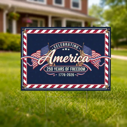 America 250th Anniversary Flag 1776-2026 - Patriotic Laurel Wreath Display Yard Sign