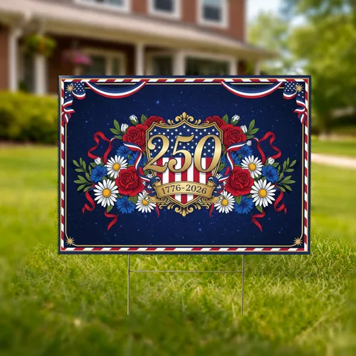 USA 250th Anniversary Shield 1776-2026 - Patriotic Floral Bunting Yard Decor Yard Sign