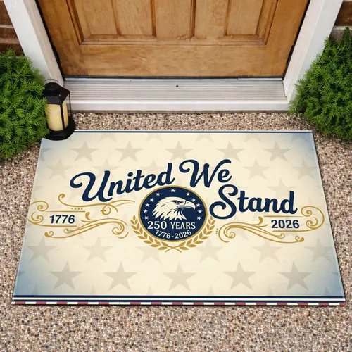 United We Stand Bald Eagle Emblem 1776-2026 USA 250th Anniversary Patriotic Flag Design Doormat