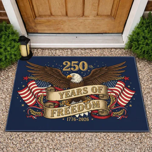 Bald Eagle American Flag Patriotic 250 Years of Freedom - USA 250th Anniversary 1776-2026 Doormat