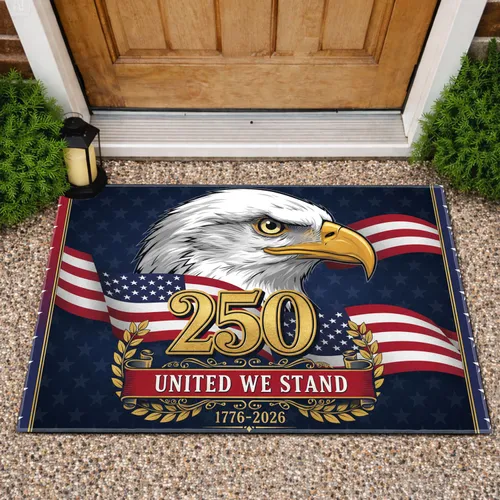 Bald Eagle American Flag 250th 1776-2026 United We Stand Independence Day USA Heritage Doormat
