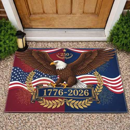 Bald Eagle American Flag 1776-2026 - USA 250th Anniversary Independence Day for Veterans Doormat