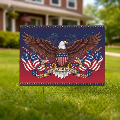 Bald Eagle American Flag 1776-2026 - USA 250th Anniversary Independence Day Gift for Veterans Yard Sign