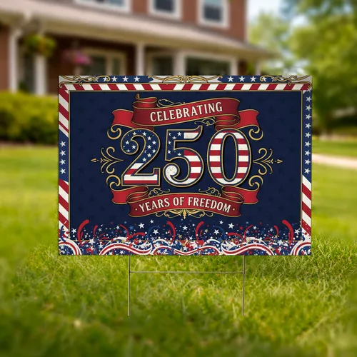 America 250 Years of Freedom Patriotic Gold Emblem - 1776-2026 Anniversary Celebration Yard Sign