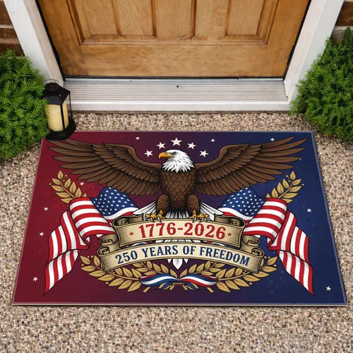 Bald Eagle American Flag 1776-2026 - USA 250 Years of Freedom Independence Day Doormat