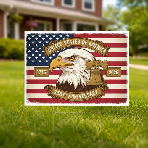 Bald Eagle American Flag 1776-2026 USA 250th Anniversary Liberty Bell Gift for Veterans Yard Sign