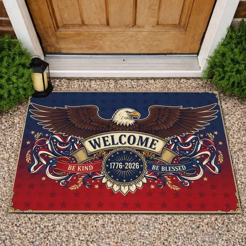 Bald Eagle Welcome Banner Stars Stripes 1776-2026 - USA 250th Anniversary Doormat